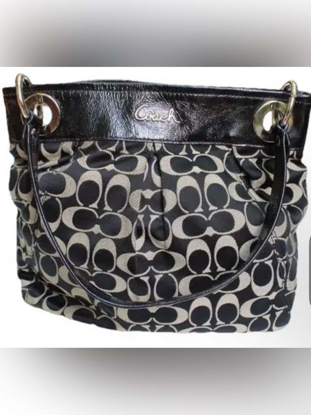 Coach Black and Cream Signature Shoulder Bag